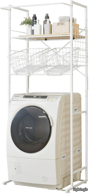 【送料無料】棚付きランドリーラック バスケット＋棚1段 ホワイト LSH-400W｜StyleLogic