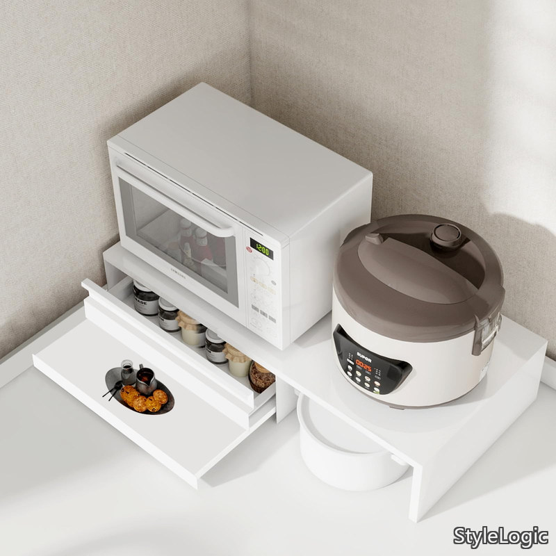 【送料無料】家電下収納 延長されたデザイン レンジ下収納 大容量 レンジ下スライドテーブル 約W46.6-92×D38×H16.5cm ホワイト|StyleLogic