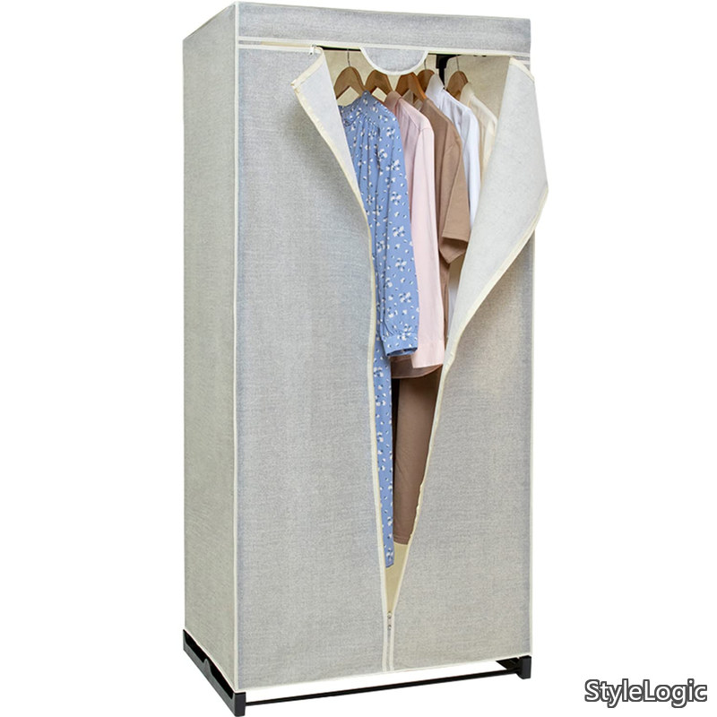 【送料無料】不織布製目隠しカバー付き ワードローブ W75×D50×H160cm ナチュラル 手軽に衣類の収納スペースを拡大 通気性の良く湿気やニオイがこもりにくい 底まですっぽ|StyleLogic