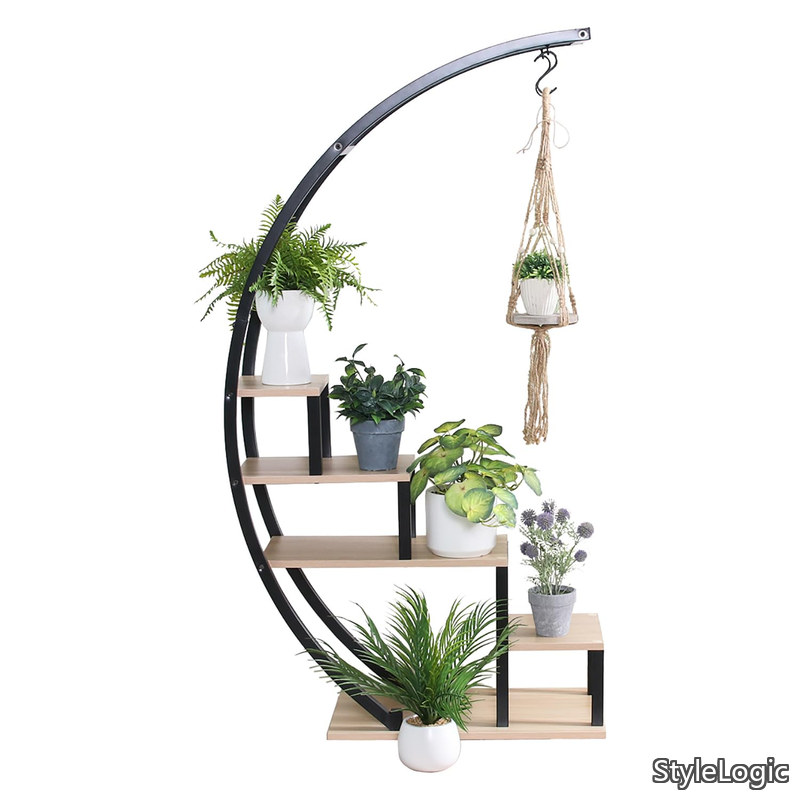 【貨物輸送無料】御花照明ランプ ハンギング 屋内 見せびらかす仕合わせ 4段 幅80×奥ふかさ33×高さ143糎 黒いこと 生きて行く雑貨 小物納める アーチ形型 63753