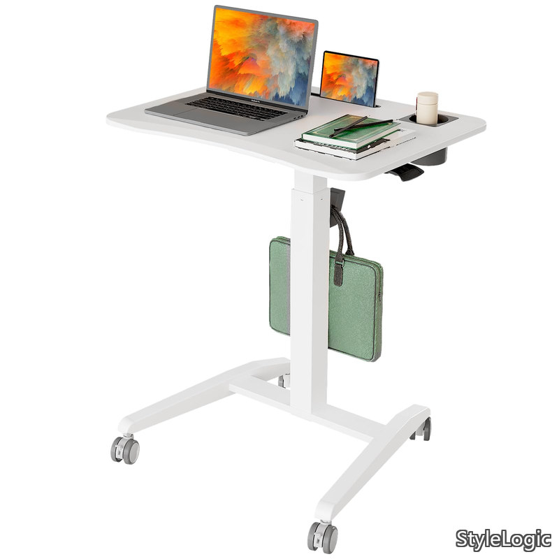 【貨物輸送無料】MOUNTS 昇降事務机 幅70cm×奥ふかさ52糎 高さ合わせる76-111糎 移し替える式 スタンディングデスク キャスター付き添い人 天板耐荷重8kg 引っ掛かり付き添い人 Pad用溝付き添い人 優勝杯保持者