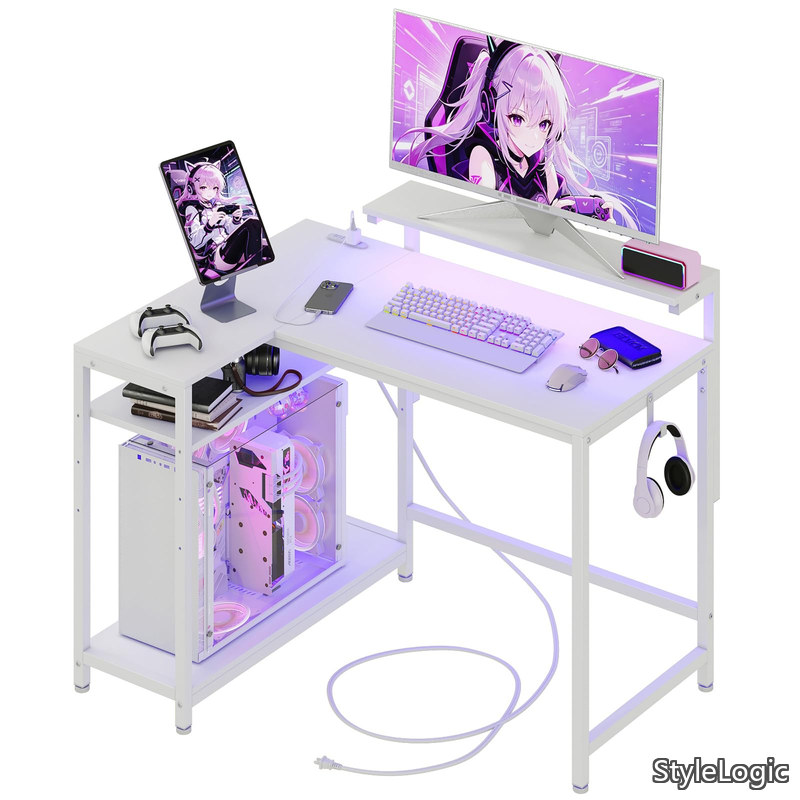 【送料無料】PCパソコンデスク 幅110&times;奥行き80&times;高さ72cm テレワーク L型デスク?左右組み換え自由 モニター台の高さ7段階調節（12～36cm対応）?左右設置可能 収納ラックの｜StyleLogic