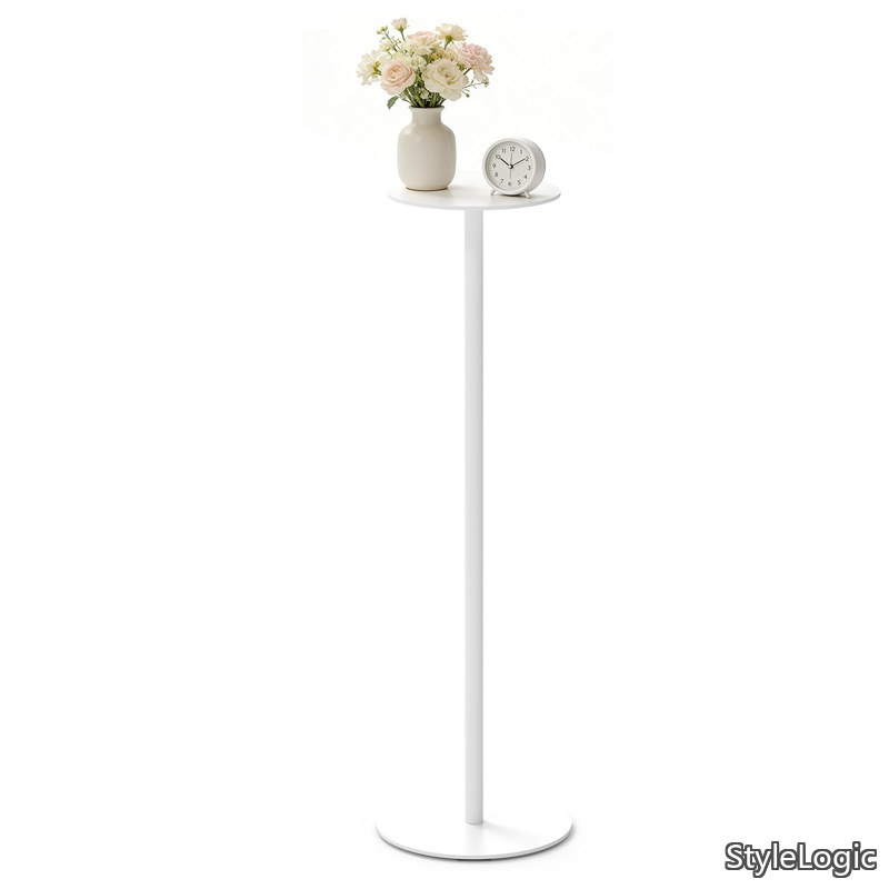 【送料無料】丸 ホワイト W24&times;D24&times;H75cm コーヒー テーブル 省スペース ベッドテーブル コンパクト スリムテーブル 安定 フラワースタンド 室内 リビング/ソファ/サイド｜StyleLogic