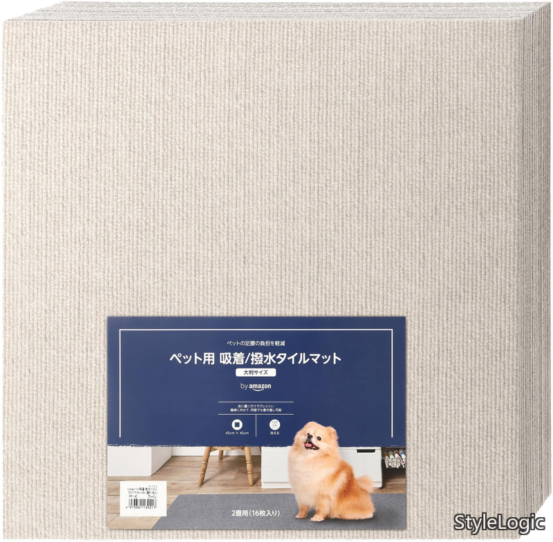 【貨物輸送無料】Amazon 愛玩動物用 へばり着く/撥水 瓦引っ敷き 大判大きさ(45cm×45cm×0.4糎) 2畳用(16枚入り口・入口) グレージュ