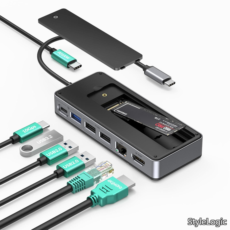 【貨物輸送無料】8-インチ-1 SSD 外後ばらい入れもの 10Gbps USB 3.2 Gen2 M.2 NVMe SSDエンクロージャー付き添い人USB Cこしき 内蔵SSD 縛ステイション ギガビットイーサネット PD 100W
