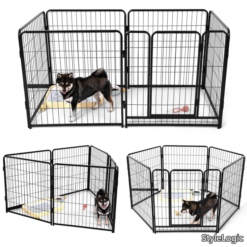 【送料無料】中大型犬用 スチール製 犬 ケージ 犬用フェンス コンパクト 組立簡単 複数連結可能 室内室外兼用 組み替えOK (ブラック 高さ80cm 6枚)｜StyleLogic 11,342円