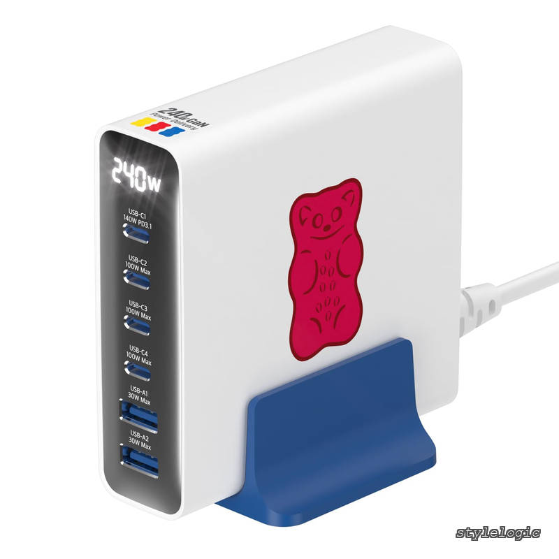 【送料無料】240W GaN 充電ステーション 6ポート USB-C&times;4/USB-A&times;2 PD 3.1 (140W) & QC 5.0対応 ノートPC/MacBook/iPhone/Galaxy/Pixel/iPad/タブレット/ゲーム機対応｜StyleLogic