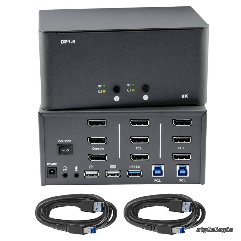 【貨物輸送無料】DisplayPort取り替えっこ、USB 3.0手玉、鍵盤と二十日鼠の分かち合う仕掛ける、電子計算機2台用、Windows/Mac/リナックス相応う (トリプル管する) (KVM-DP2-3)