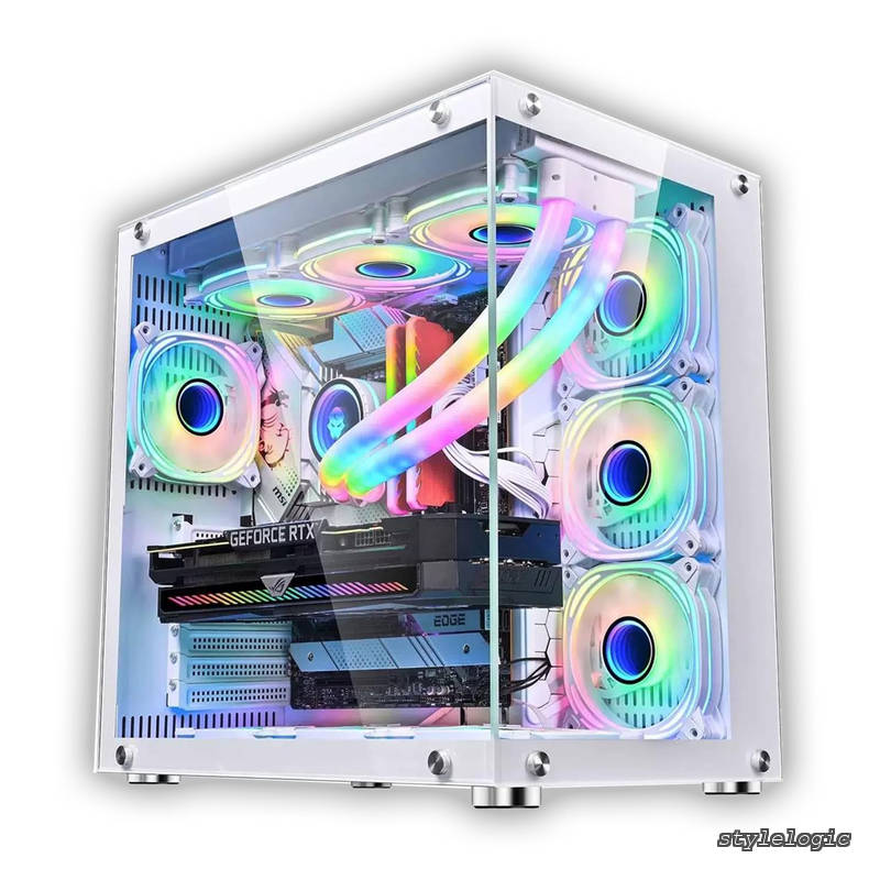 【送料無料】ミドルタワー atx ピラーレスpcケース type-c高速インターフェースUSB3.0 合金鋼強化ガラス ATX/MATX/ITX/Micro-ATXマザーボード対応 空冷対応 360水冷対応 (ホワイト)｜StyleLogic