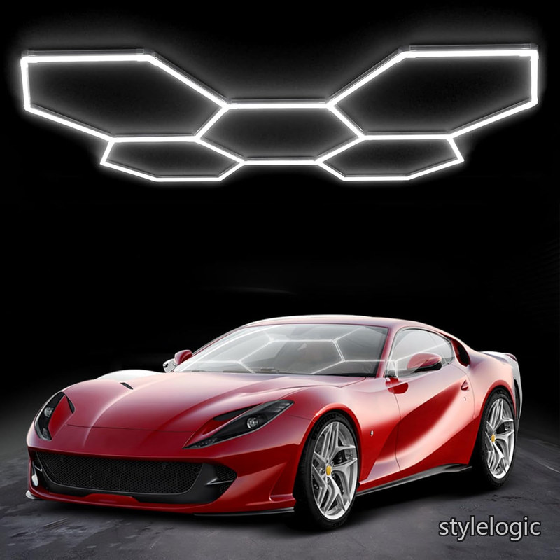 【送料無料】六角形ガレージランプ ハニカムライト 192W 24960lm 6500K 5個ガレージ用六角形LEDライト 高輝度 DIYセット PCプラスチック製 洗車室、車のディテールガレージ、ワークショップ、地下室、ショールーム、ジム、理髪店用|StyleLogic