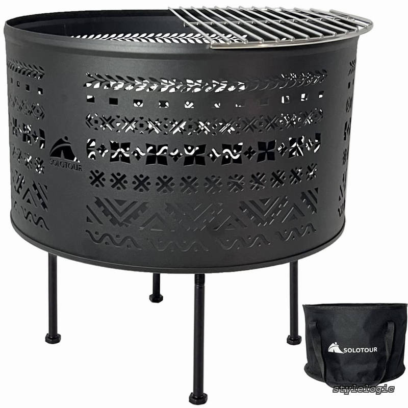 【送料無料】ソロツアー) 焚き火台 直径35cm チワン柄 五徳付き 大型 キャンプ 分離式 収納バッグ付き 3.4kg|StyleLogic