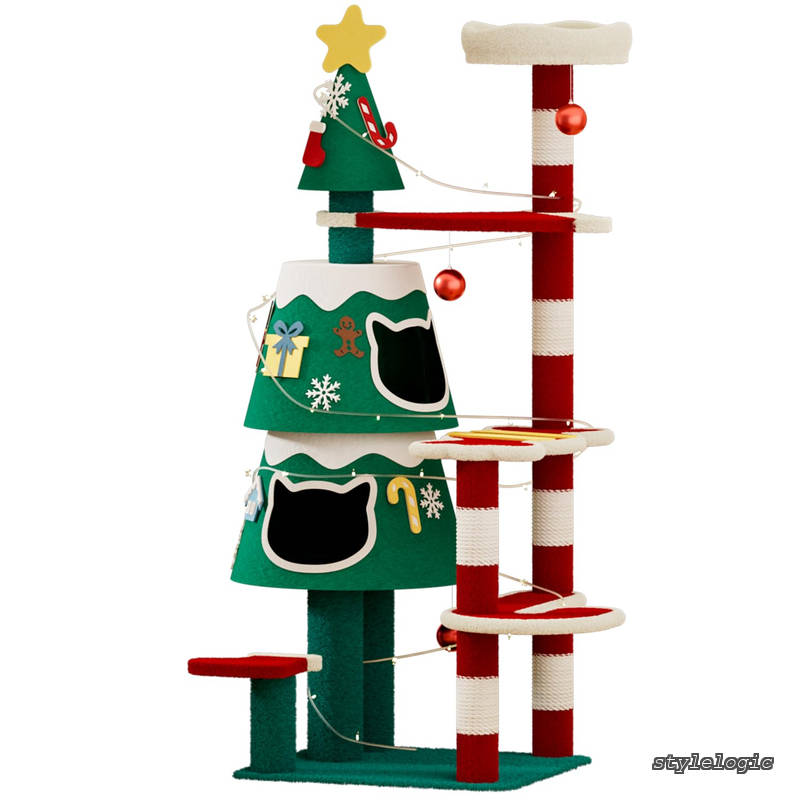 【送料無料】大型猫用 猫タワー クリスマス 猫ハウス2つ付き 人気 おしゃれ 高さ|StyleLogic