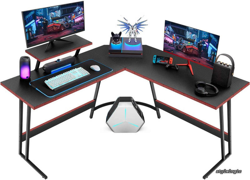 【送料無料】ゲーミングデスク L字型デスク「メーカー2年保証」 幅130cm*130cm*74cm 机 PCですく パソコンですく ゲームデスク 組み立て簡単 安定性 一人暮らし L字 コーナー 作業机 取外し可能なモニター台付き 省スペース おしゃれ ブラック (VT-LBK)|StyleLogic