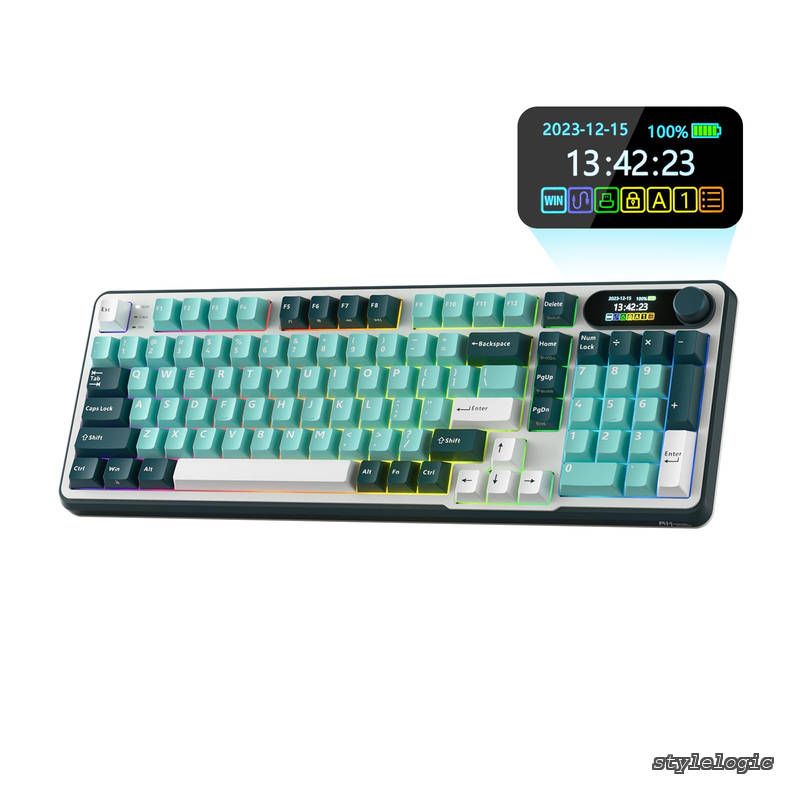 【送料無料】ROYAL KLUDGE S98 メカニカルキーボード、スマートディスプレイおよびノブ付き、トップマウント 96% ワイヤレスメカニカルキーボード BT/2.4G/USB-C、ホットスワップ可能、ソフトウェアサポート、大容量バッテリー、98 キー、QWERTY US レイアウト｜StyleLogic