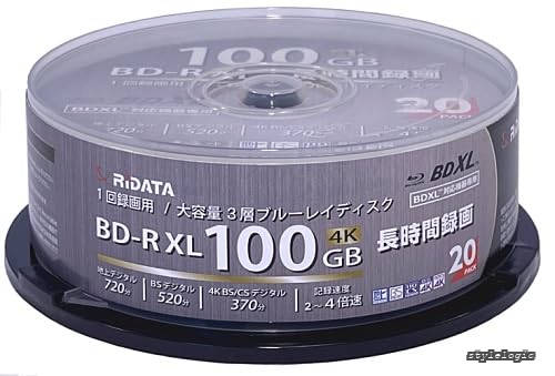【送料無料】1回録画用 片面3層 2-4倍速 ブルーレイディスク ホワイトプリンタブル RiTEK BD-R XL 100GB 20枚 BR520EPW4X.20SP｜StyleLogic