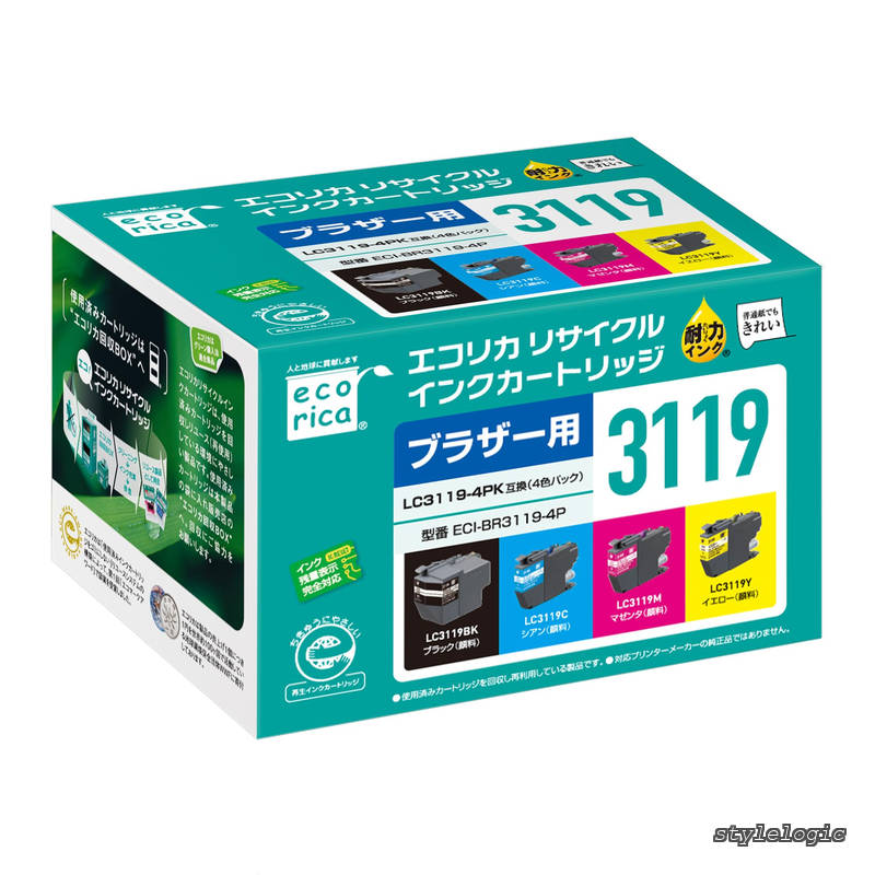 【送料無料】ブラザー LC3119-4PK対応リサイクルインク 大容量 4色パック MFC-J5630CDW MFC-J6580CDW MFC-J6583CDW MFC-J6980CDW MFC-J6983CDW 残量表示対応 封筒パッケージ【Amazon.co.jp限定】｜StyleLogic