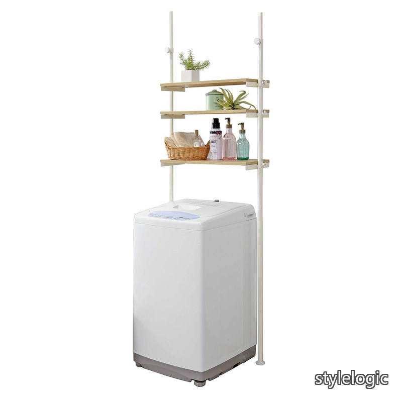 【送料無料】ランドリー収納 洗濯機ラック ランドリー 突っ張り 【高さ無段階調節】 木目調 幅70 ナチュラル&times;ホワイト KTR-3153WH｜StyleLogic