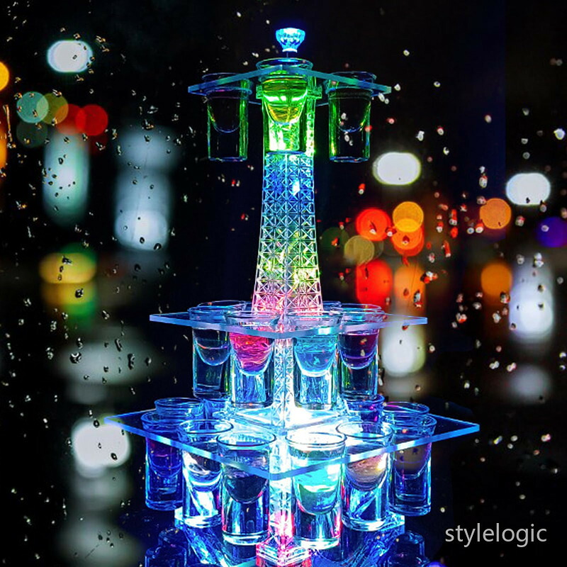 【送料無料】24カップ エッフェル塔 酒棚 バーホテルLED酒棚の表示棚 LED酒グラス 収納ラック酒器 酒棚 テキーラ観覧車 パーティ 開店祝い ワイングラス掛け カラオケ ナイトクラブに最適 開店 パーティの装飾品【ワイングラスは含まれません】｜StyleLogic