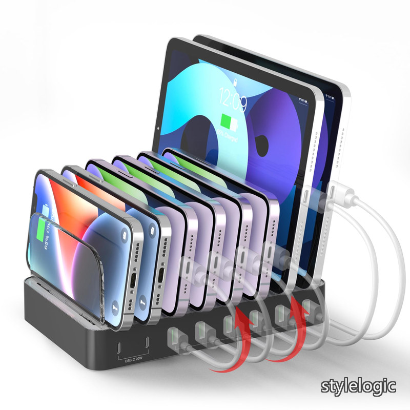 【送料無料】2025 USB PD充電ステーション 8ポート PD20W*2+USB A*6 卓上充電スタンド 75W 8台同時 1.5A/2.4A/3A スマートIC搭載 複数台対応 Android/iPhone/iPad/kindle/タブレット/PSP/ラップトップ 仕切り板 間隔調整可能 収納便利 卓上 プレゼント｜StyleLogic
