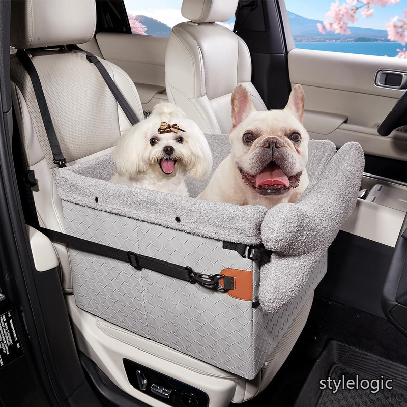 【送料無料】車 シート ドライブボックス 三重固定 助手席 後部座席 ペット 車用ベッド 型崩れしない 折り畳み可能 滑り止め ベルト付属 飛び出し防止 洗える シートカバー 小型犬 中型犬用 ベッド 冬 灰 黒 (グレー L)｜StyleLogic 11,961円