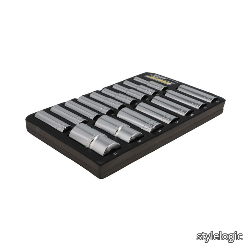 【送料無料】1/2DR 16PC ミラー仕上げ ディープソケットセット DESIGNトレー 13452｜StyleLogic