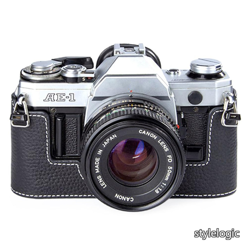 【貨物輸送無料】AE-1 専用 レトロな本革（牛皮）手作りの二分の一入れもの 写真器防御すること取りまかなう当てはめるCanon ae-1p パウダーコンパクト腹積もり、三脚架据え置き能力のある、キズ・磨り減らす押しとどめる (Black)