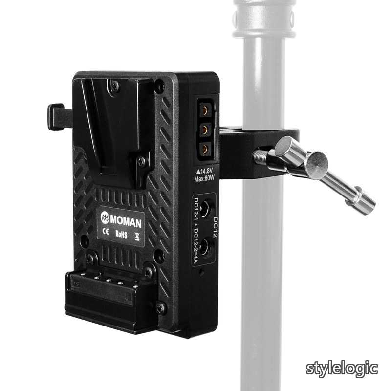 【送料無料】Moman MVBP-C ミニVマウントプレート、クランプ付き、ダブルUSB-C出力＆8V/12V DC出力＆14.8V D-Tap 出力、BMPCC 4K/6K DSLRカメラビデオカメラ用 DCケーブル4本付き｜StyleLogic