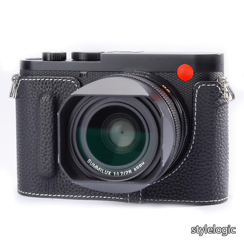 【送料無料】Q3専用 手作り本革 レトロスタイルの半包みカメラレザーケース 保護カバー適用Leica q3 コンパクト設計 三脚取り付け可能 キズ・摩耗防止 (Black)|StyleLogic