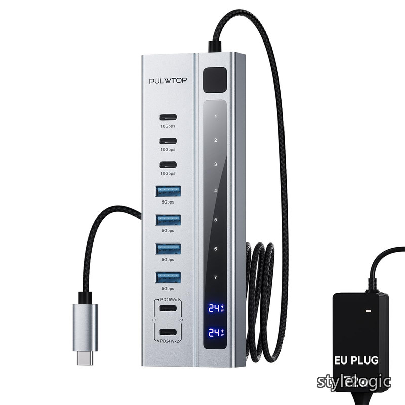 【送料無料】USB C ハブ、PULWTOP 9-in-1 USB ハブは 10Gbps および PD 45W 最大充電をサポート (ビデオはサポートしていません)、USB パワード ハブ、3 つの USB-C、4 つの USB-A を備え、ノートパソコン、MacBook、iPad などに対応 (72W アダプター付属)|StyleLogic