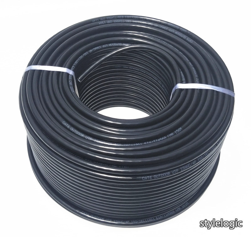 【送料無料】CAT6 屋外高耐久 LANケーブル 屋外用 自作用 カテゴリー6 PE(ポリエチレン) 2重被覆 専用ピン付 屋外仕様 PoE対応 屋外対応 紫外線 難燃性 耐候性 高耐久 耐水 アウトドア ランケーブル (コネクター無)|StyleLogic