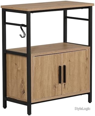 【送料無料】水槽台 水槽スタンド 耐荷重120kg 幅60cm 奥行30cm 三段 フック付き 両開き扉 アジャスター付 収納棚 水槽用ラック 60cm水槽対応 ナチュラル アイアンデザイン|StyleLogic