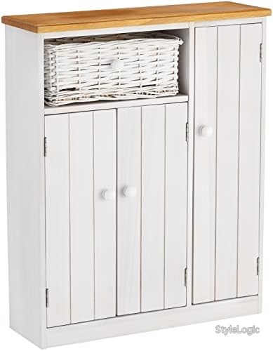 【送料無料】トイレラック 収納棚 完成品 カゴ付き 開き戸 ホワイト 幅50cm 奥行16cm 高さ62cm 軽量2.3kg 省スペース おしゃれ|StyleLogic
