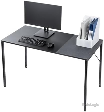 【送料無料】PCデスク 幅120&times;奥行60cm モニターアーム対応 大理石調 おしゃれ シンプル 作業台 ブラック&times;ストーン｜StyleLogic