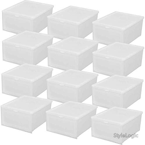 【送料無料】【12個セット】シューボックス ナチュラル Mサイズ 収納ボックス 靴箱 省スペース 軽量 約28.2&times;34.5&times;17.1cm PP製 おしゃれ 大容量 通気性良好 部屋収納 プレゼント｜StyleLogic