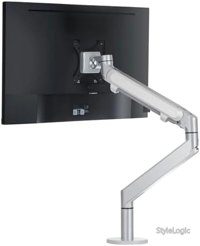 【送料無料】モニターアーム ガススプリング式 シングル コンパクト クランプ式 VESA 75/100mm 耐荷重1.5-9kg 27インチ対応 高さ調整230-490mm 机厚7cm迄 簡単取付 白&times;シルバー おしゃれ デスクマウント｜StyleLogic 10,909円