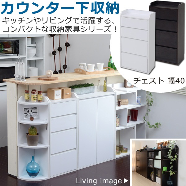 【送料無料※沖縄除く】【代引不可】カウンター下収納 チェスト 幅40/キッチン収納 リビング 壁面収納 薄型 食器収納 キッチンカウンター｜スタイルマーケット　店