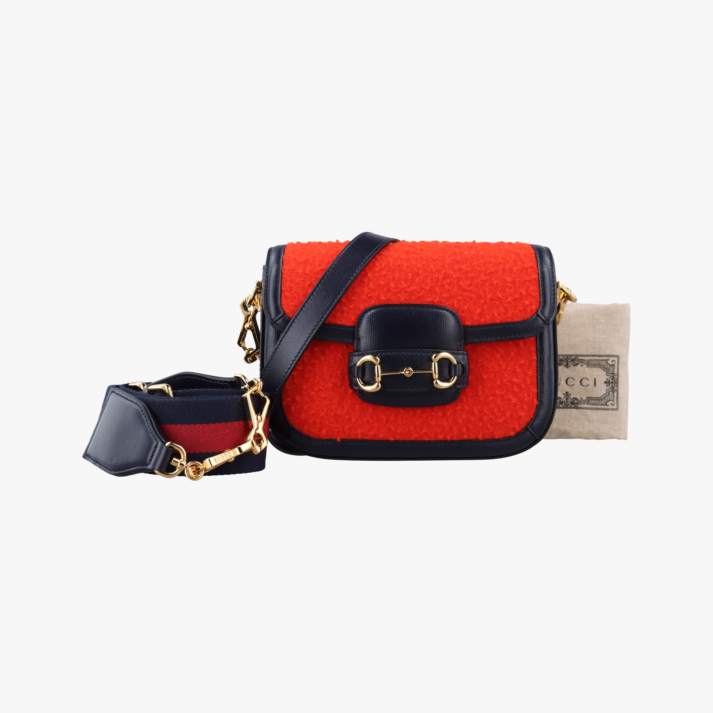 【中古】グッチGucciホースビット 1955 オレンジ × ネイビー ツイード×レザー 658574 I036424787