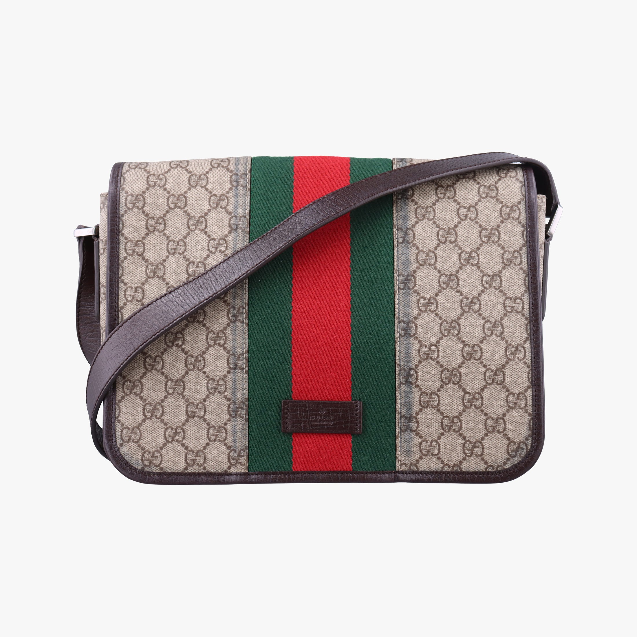 【中古】グッチGucciシェリーライン ブラウン×レッド×グリーン PVCコーティングキャンバス×レザー 180692 F1086603