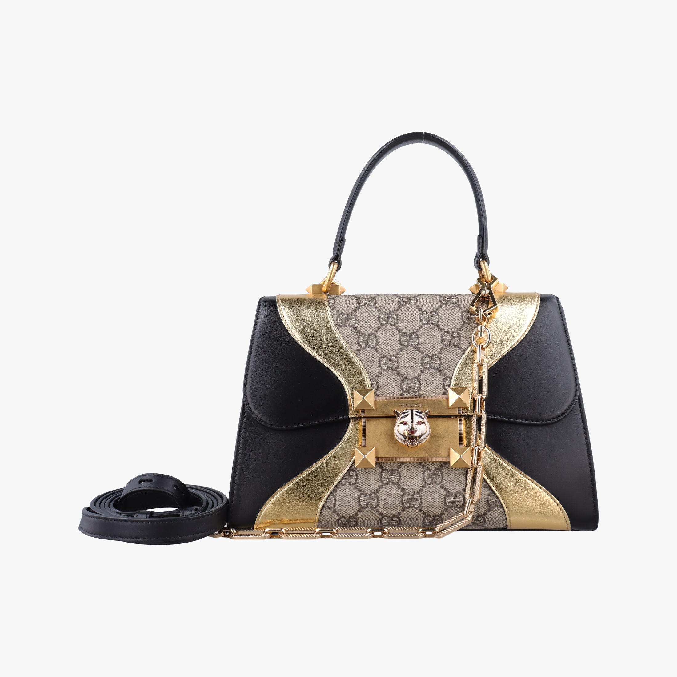 【中古】グッチGucciオジリデ ベージュ&times;ゴールド&times;ブラック PVCコーティングキャンバス&times;レザー 497996 D023275694｜ＳＴＹＬＥ　ＮＥＷ　ＳＴＡＲ