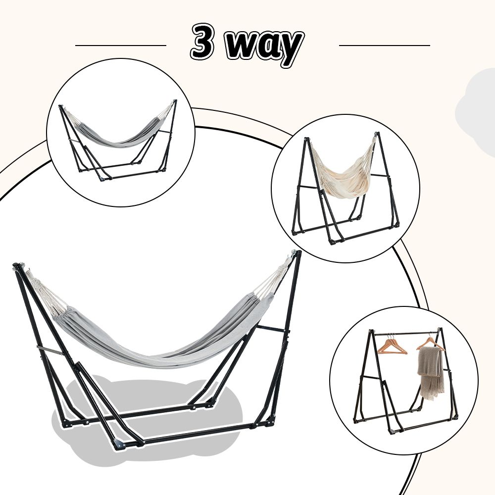 【レビュー投稿5%OFFクーポン配布中】3WAY 自立式ハンモック チェア ハンガーフック付 スタンド付き 室内 アウトドア 折りたたみ 組立簡単 コンパクト収納 耐荷重200kg ポータブルハンモック 9,984円