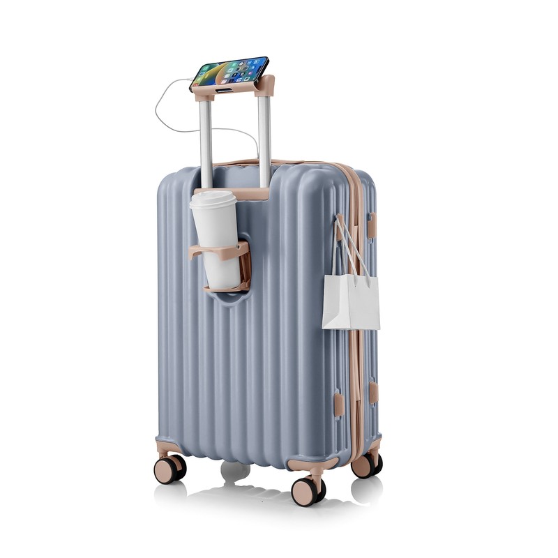 旅行バッグ 青色 L大きさ USB申し受ける界面付き添い人 持ちはこび入れもの フロントスマホスタンド ドリンク保持者 大電気容量 軽さ ダブルキャスター TSA鍵を掛ける 旅する 出張 行楽 外国で旅する 7～14泊