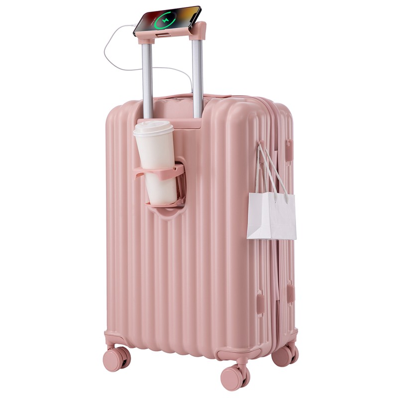 旅行バッグ さくら色 M大きさ USB申し受ける界面付き添い人 持ちはこび容れもの フロントスマホスタンド ドリンク保持者 大静電容量 軽さ ダブルキャスター TSA鍵を掛ける 旅する 出張 行楽 3～5泊