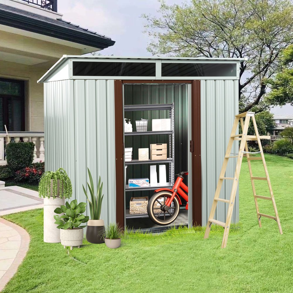 物置 ホワイト 屋外 大型 幅195×奥行150×高さ180cm スチール製 換気口 引き戸 防水 防錆 屋外収納庫 倉庫 ガーデン収納 自転車置き場 工具収納