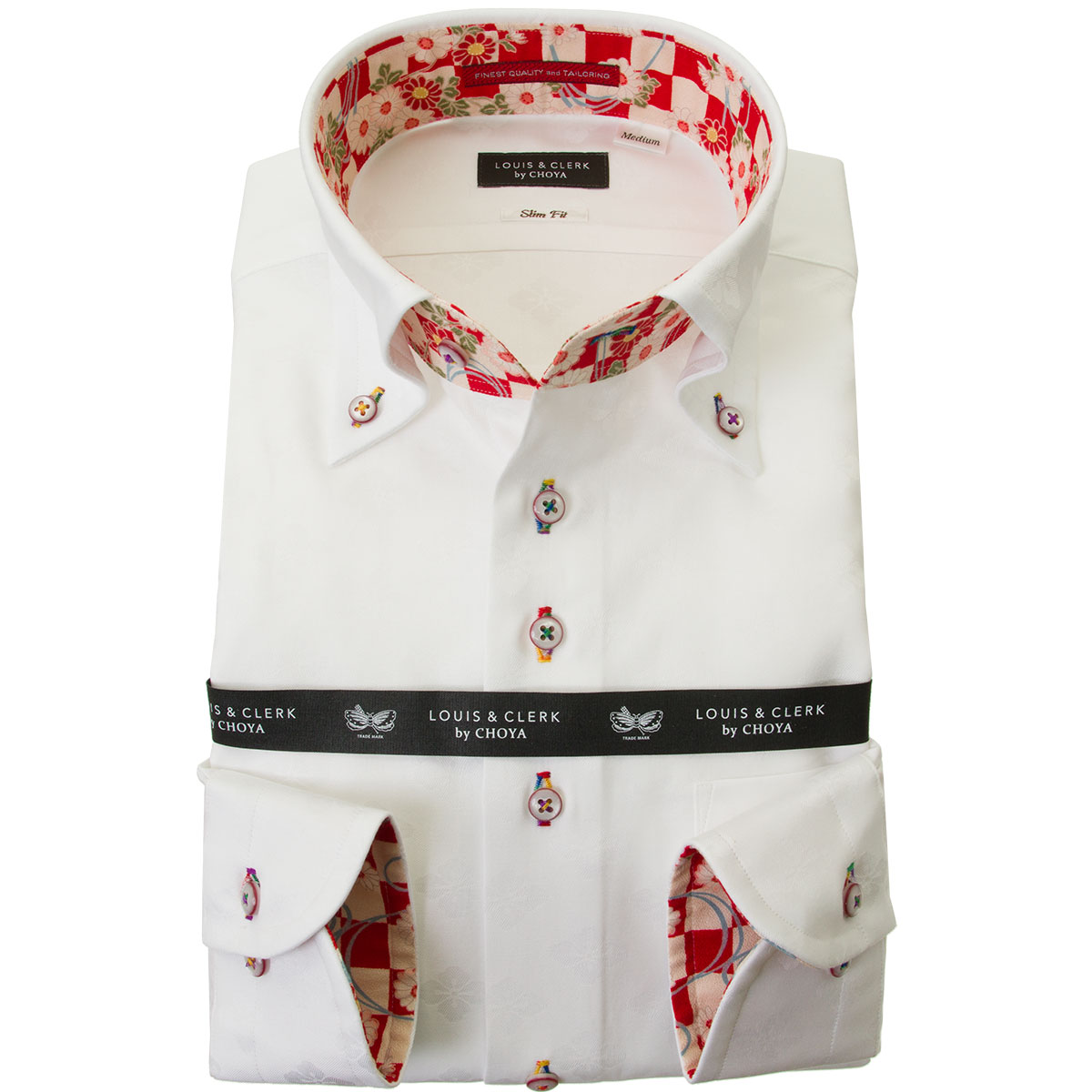 日本製 国産長袖綿１００ ドレスシャツ スリムフィット ボタンダウン ホワイト ジャガード織柄 家紋 花菱 01メンズ 人気特価激安 Yumekizuna Com