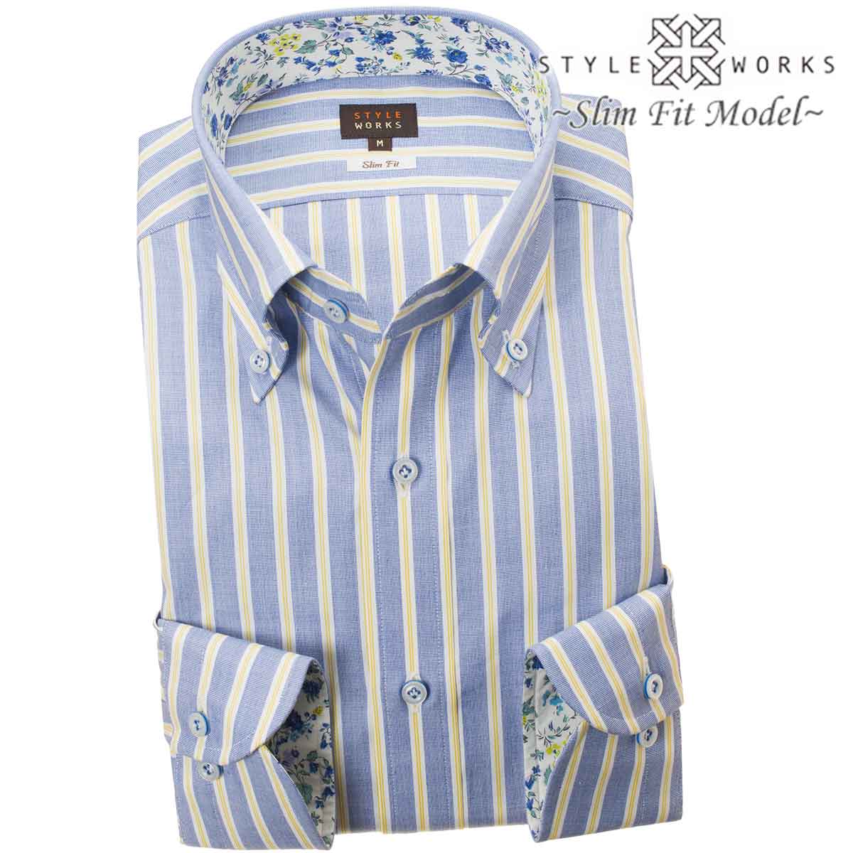 楽天市場】ドレスシャツ 長袖 スリムフィット 綿100％ カッタウェイ