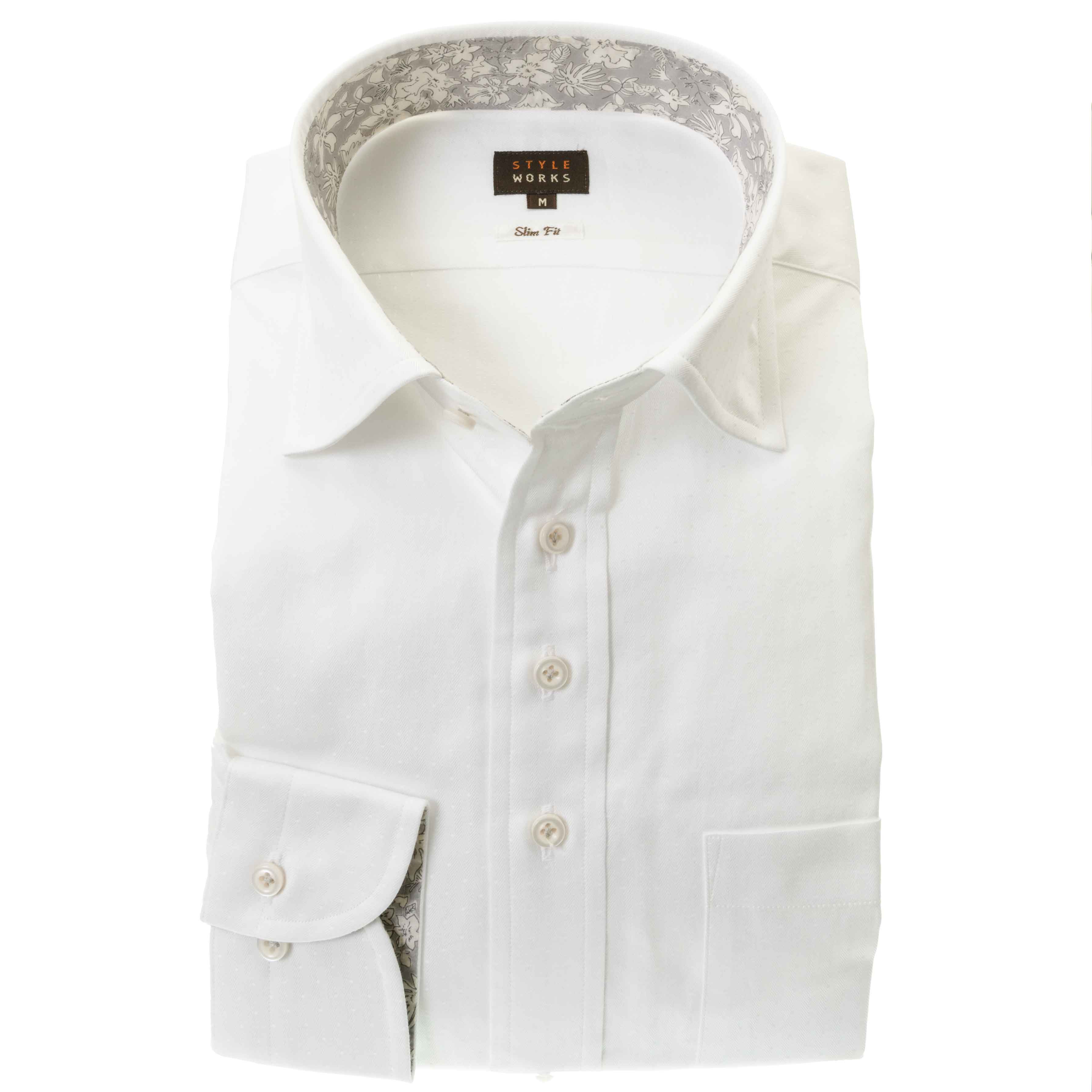 【美品】パラスパレス 綿100％ シャツ 白 ドットプリント シェルボタン 透け防止】 レギュラー 長袖 形態安定 レディースシャツ 白無地