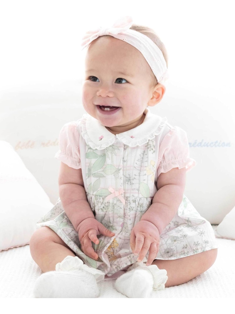 【SALE／30%OFF】fillot de bebe reduction リバティプリント(Irma's Garden)タナローンスカート付きカバーオール(70~80cm) ベベ オンライン ストア マタニティウェア・ベビー用品 ロンパース・カバーオール ピンク ブルー【RBA_E】【送料無料】画像
