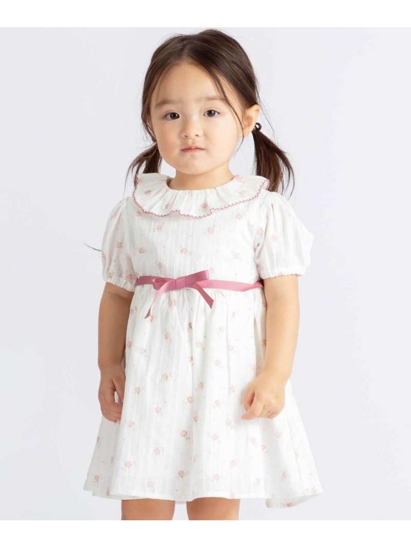 BeBe 【お一揃い】花柄フリルカラーパフスリーブワンピース(80~100珊) ベベ オンライン バス発着場 衣裳・御召しもの 衣裳 さくら色 黄色【貨物輸送無料】