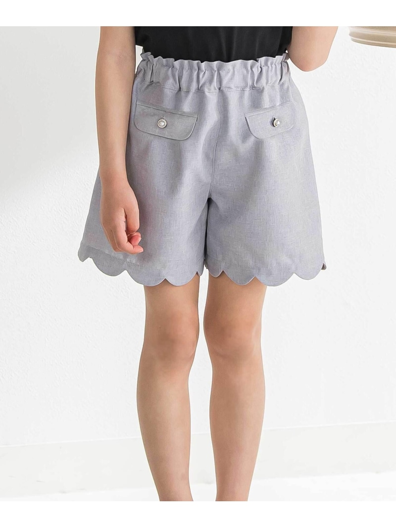 BeBe Petits Pois Vert ツイード・スカラップショートパンツ(95~160cm) ベベ オンライン ストア パンツ キュロット ネイビー グレー【送料無料】