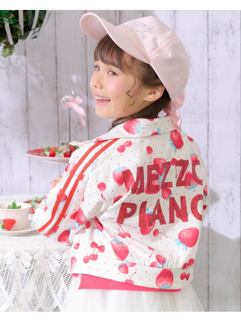 【SALE／50%OFF】mezzo piano オランダ苺桜んぼう柄 袖レースラインジャージ ナルミヤオンライン トップス 余分の物のトップス 白いこと【RBA_E】【貨物輸送無料】